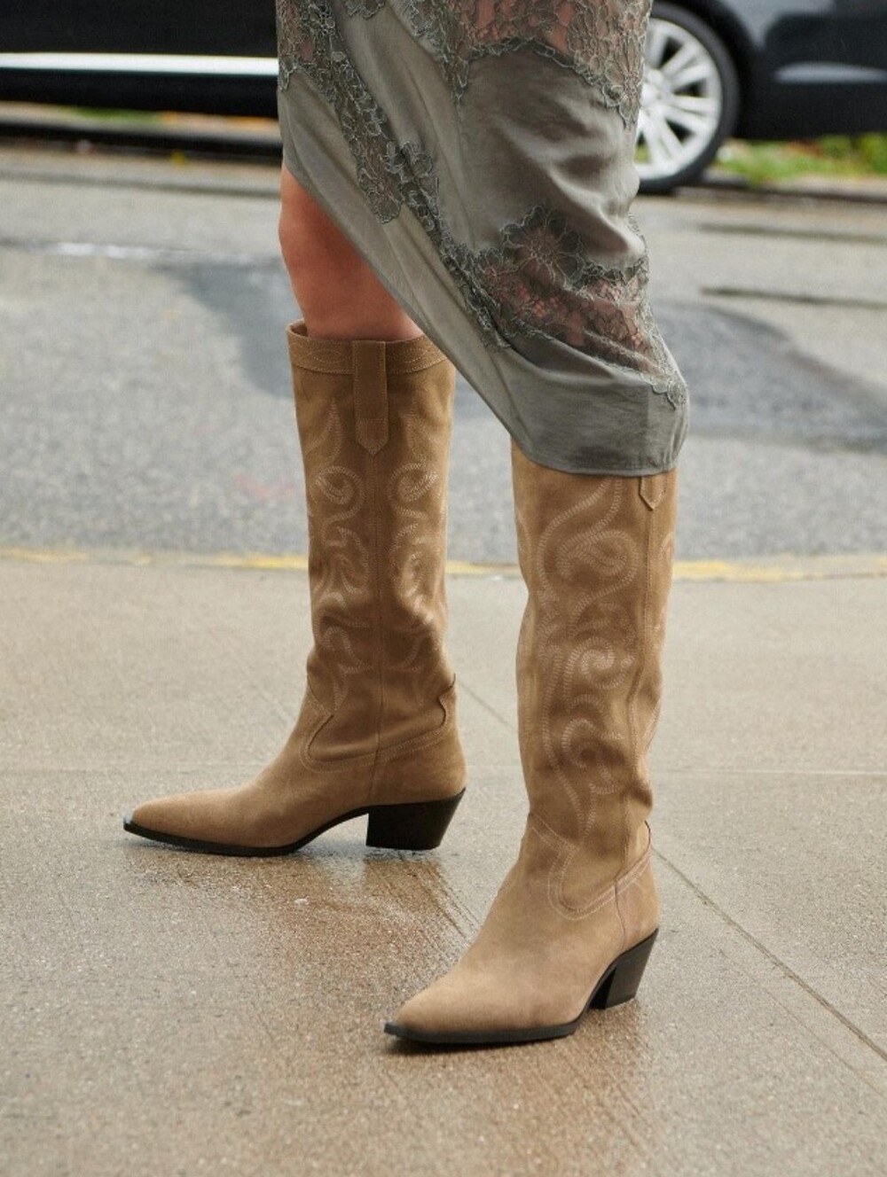 Zara Split Leather Cowboy Boots In Sandy Brown